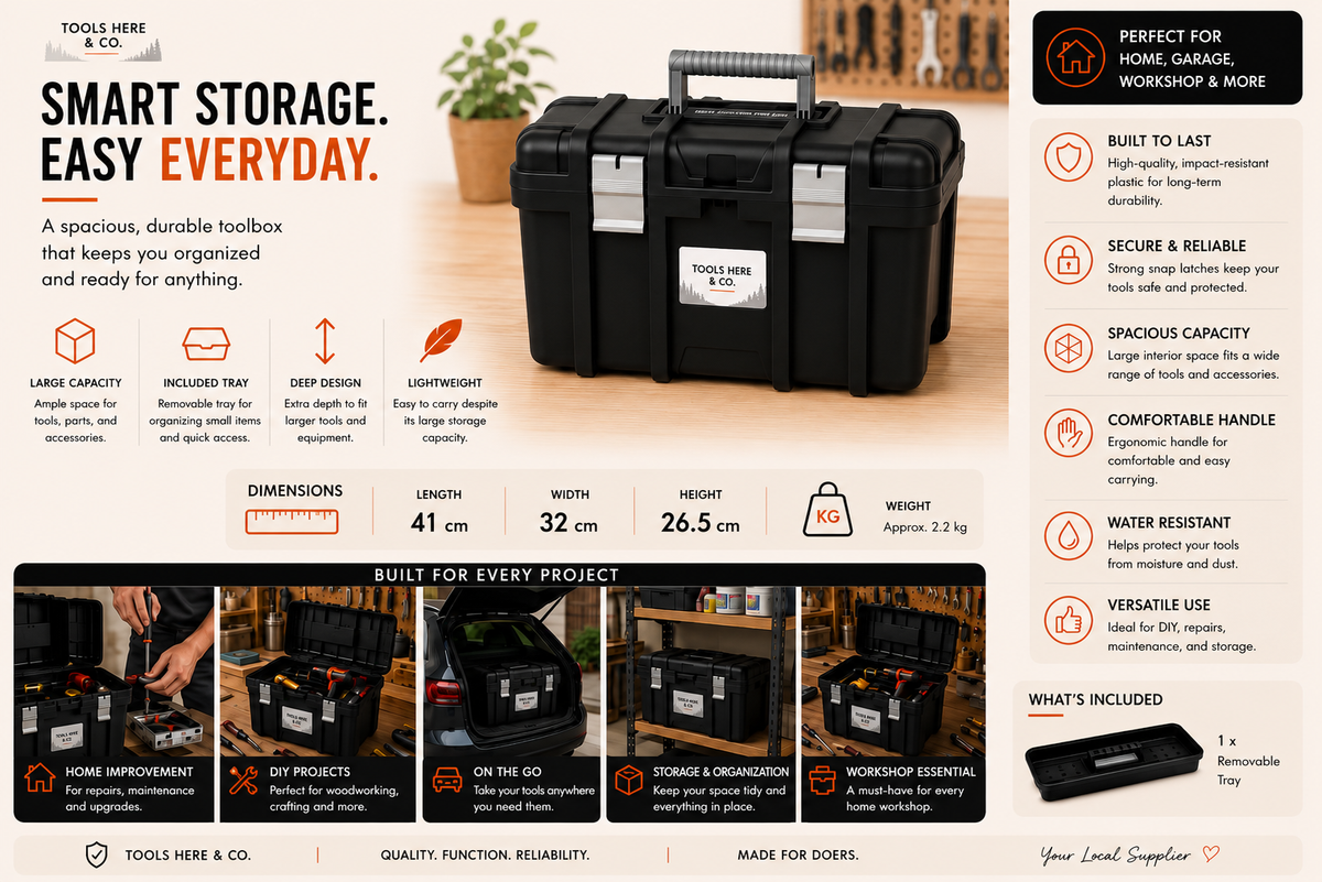 TOOLS HERE Jumbo Toolbox storage and usage overview