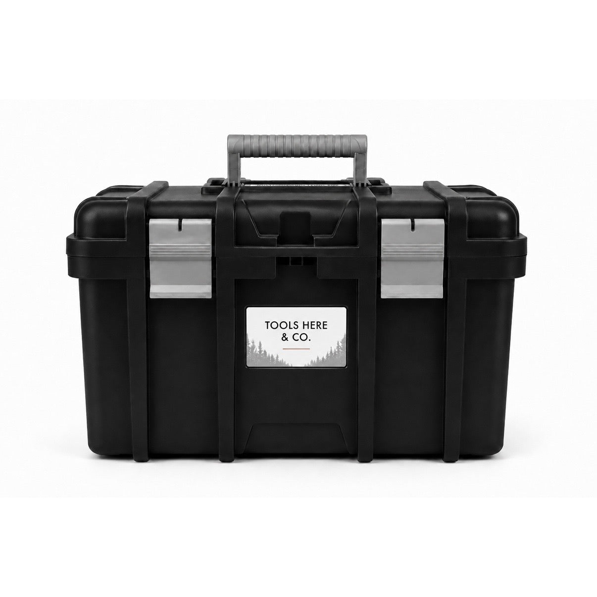 TOOLS HERE Jumbo Toolbox front view with plastic latches