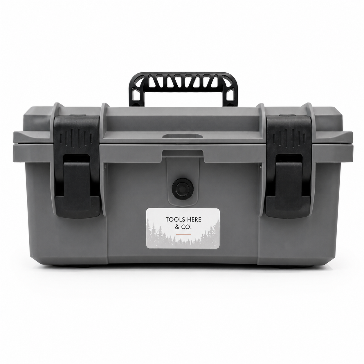 18-inch rubber-sealed toolbox in grey with dual front latches and padlock-compatible latch